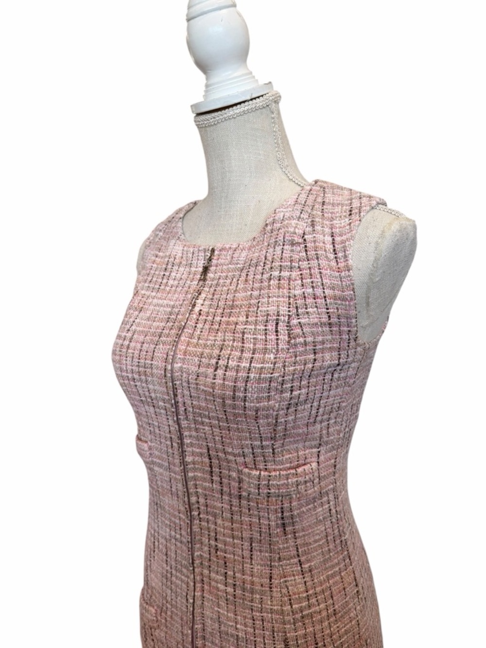 CHANEL Blush Pink Tweed Midi Dress with Front And Back Zip - Picture 7 of 13